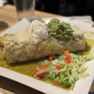 Super Burrito Fajita Chicken with green sauce ( Sauce was extra money but worth it)