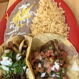 Carnitas 2 Tacos Combo Plate Carnitas taco and Al pastor taco
