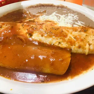 Cheese enchiladas and Ground beef burrito lunch special