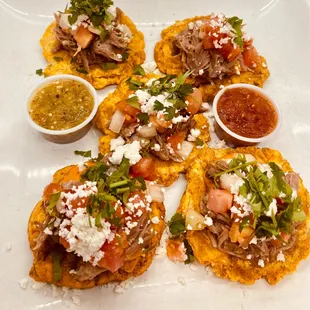 Mojo roast pork Tostones with pico de gallo