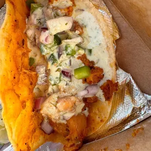 Inside the chicken taco.