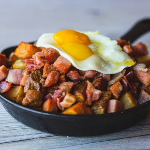 Pork Trio Hash Plate.

A Mexican / Filipino restaurant, with breakfast, brunch &amp; lunch at Chula vista, Mexipino Craft