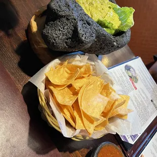Chips, salsa and guacamole.