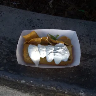  plate of food on a bench
