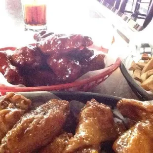 chicken wings and fries