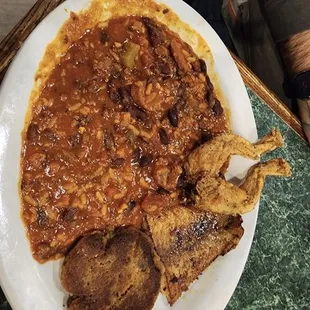 Red beans and rice with frog legs