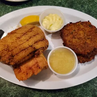 Walleye fish fry with homemade potato pancakes
