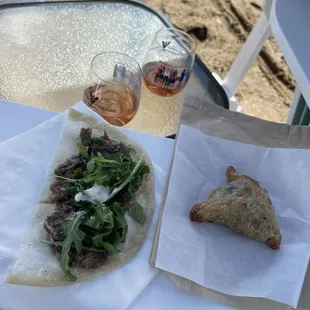 Taco arabe sample + fatayer (spinach pie)