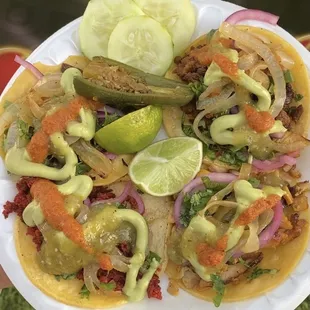 Photo of the tacos Meza Tacos cooked for our event. Chicken, Pastor, Chorizo, and Asada.