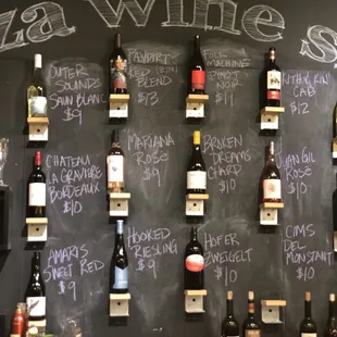 a wall of wine bottles