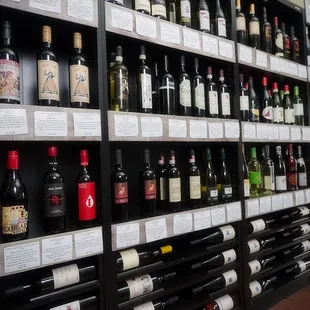 a wall of wine bottles