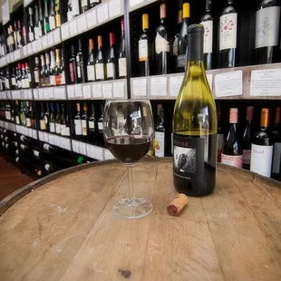 a glass of wine and a bottle of wine