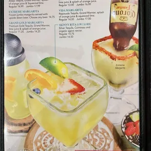 Excellent margarita drink menu