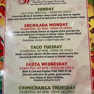 Daily specials.