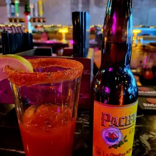 a drink and a bottle