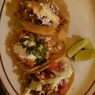 Street Tacos!!!  Chicken Tinga, Barbacoa, Carne Asada