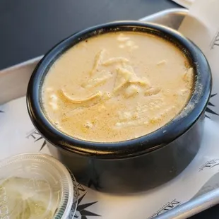 Mezcal soup, $8, seems a little pricey for the portion.