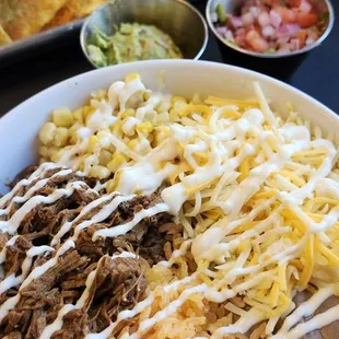 Bowl with birria, hold the lettuce, pico and guac on the side