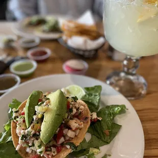 a plate of food and a drink