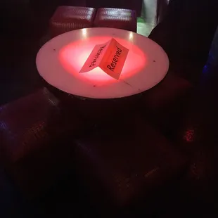 a table with a red light on it