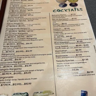 Drink menu