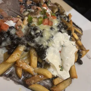 California fries with black beans instead of Carne Asada