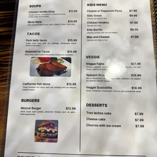 Drink menu