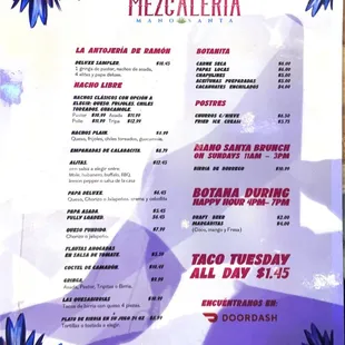 a menu for a mexican restaurant