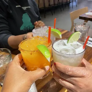 Mescal margarita, pineapple margarita and spicy mango margarita! All well done! They make good drinks here!!