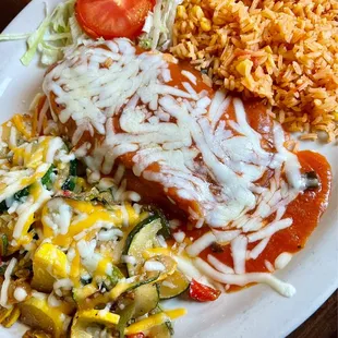 Chile relleno with rice &amp; sautéed veggies