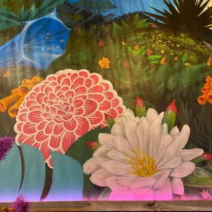 The decor includes a flower mural and it looks really nice.