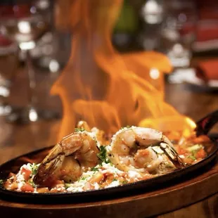 Shrimp &amp; ouzo saganaki