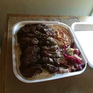 The kababs over the rice just as requested