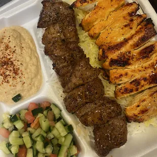Beef and chicken kabob plate