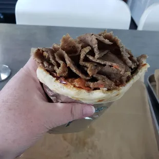 Gyro--spicy showing spread and veggies