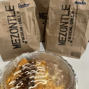 2 burritos and enchiladas well packed