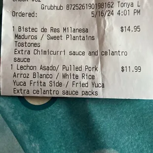 The receipt showing what was ordered and the next picture is the wrong order I got