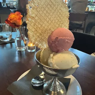 Gelato-I had pistachio and mushroom cap (which tasted like maple) and a sorbeto of mixed berry. All great.