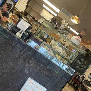 a sign on the counter