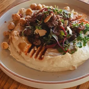 Hummus with meat.