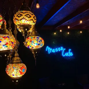 Decor and led sign of the back wall