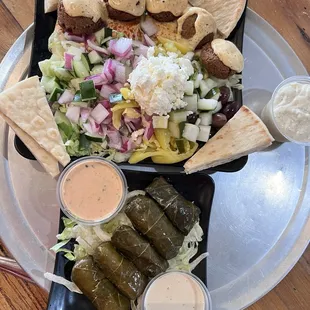 Hummus Plate and grape leaves