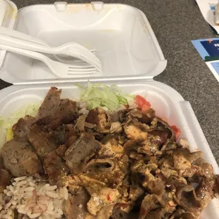 Make Your Own Hummus Plate (beef/lamb gyro, all the toppings, mezze sauce)