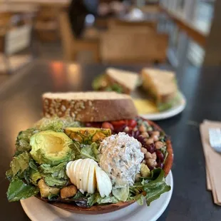 Chef salad with chicken salad as the protein