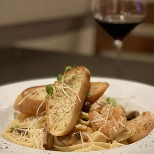 Shrimp pasta in white wine cream sauce
