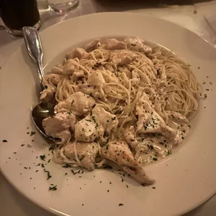 Chicken fettuccine with angel hair pasta
