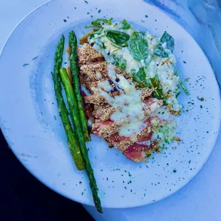 sesame ahi tuna with spinach risotto