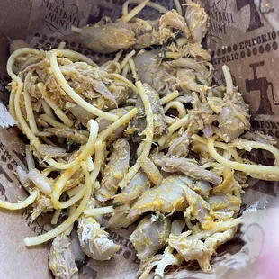 Linguine with mystery meat. ‍