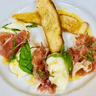 Imported Prosciutto and burrata appetizer