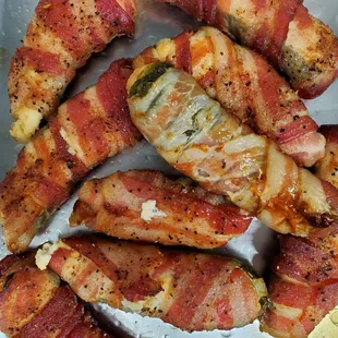 Texas Twinkies smoked of course. Jalapeno boats filled with cream cheese and wrapped in bacon.